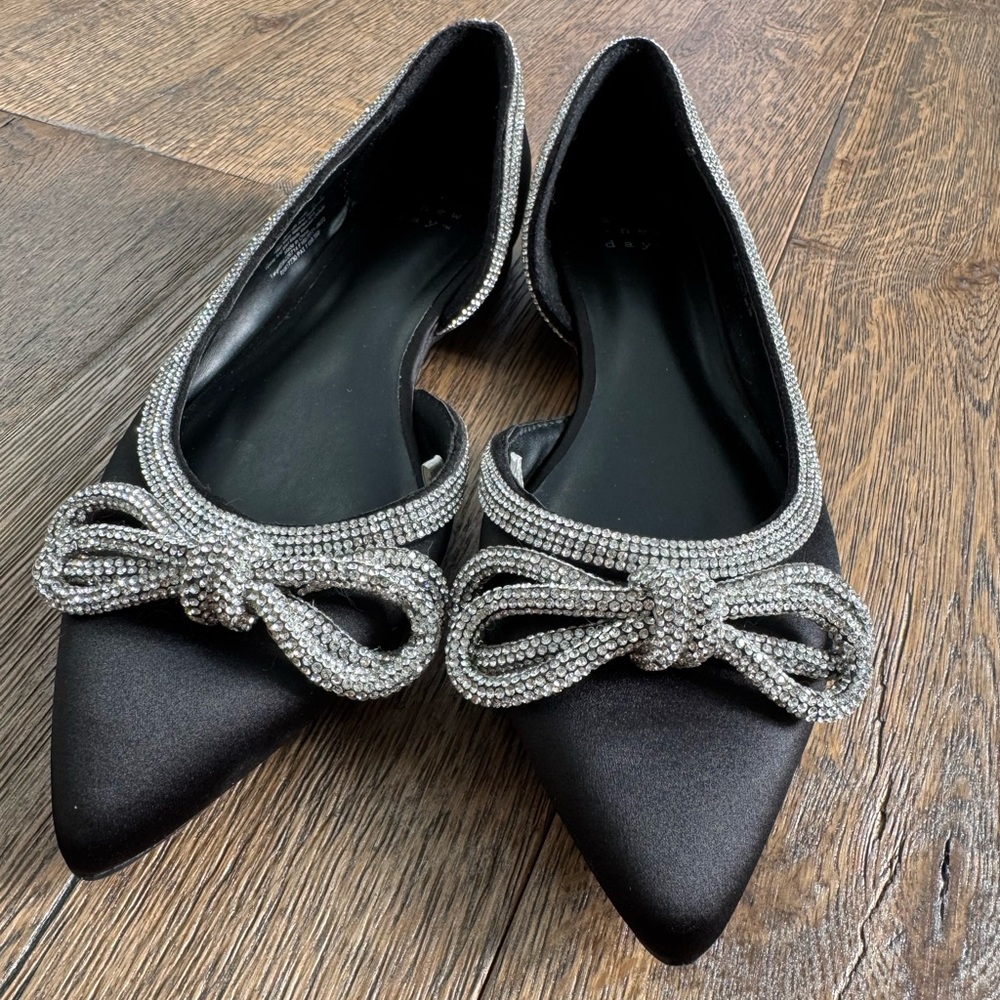 Women's Juliette Bow Ballet Flats - A New Day Black